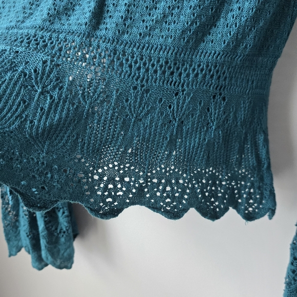 Free People Teal Lace Bell Sleeve Top XS - Picture 9 of 12